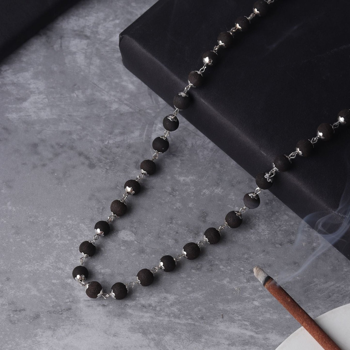 Karungali Malai Silver Cap Plated Necklace with Certification